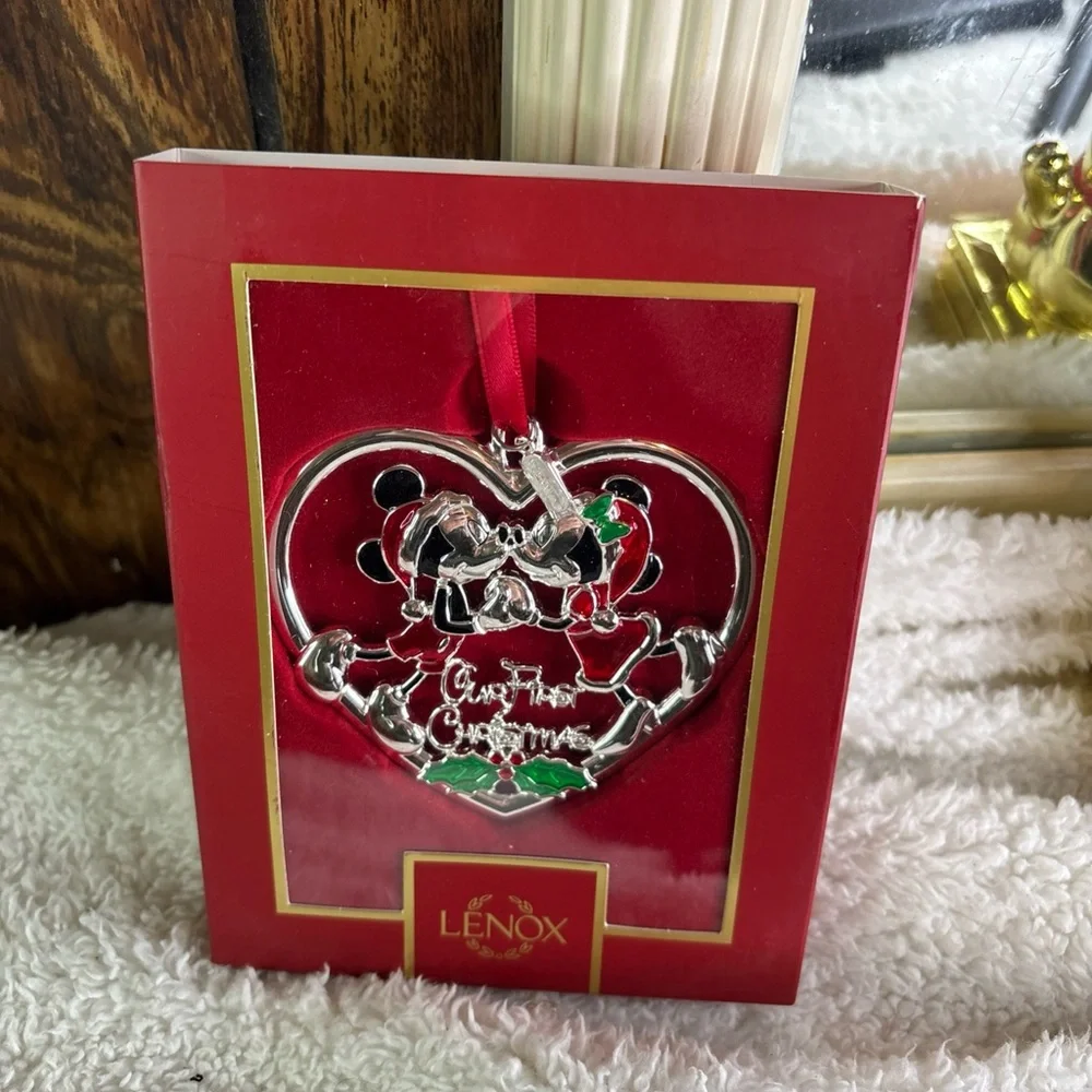 Lenox Disney Mickey & Minnie Silver and Red Christmas Ornament NWB retail $60 - Picture 2 of 8